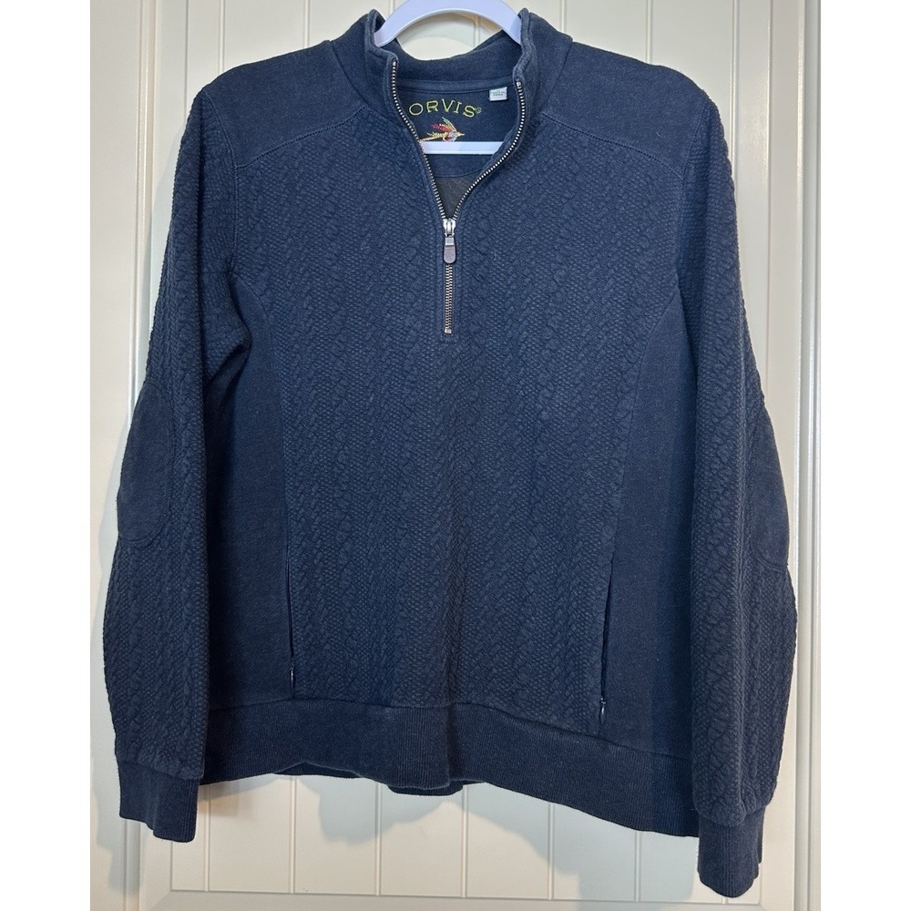 Orvis Quarter Zip Sweatshirt Women's Med cable knit Sz M preppy outdoor nautical